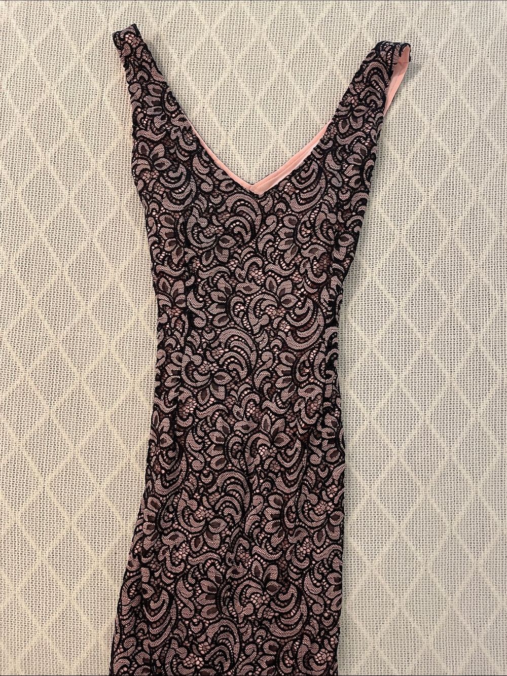 Sharagano Pink Dress with Black Lace Overlay